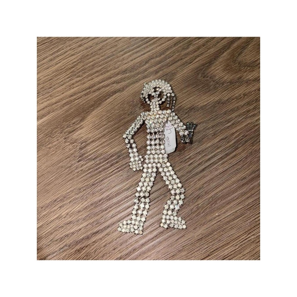 Antique Brooch Women OS Silver Good Vintage Movable Rhinestone Man Articulated